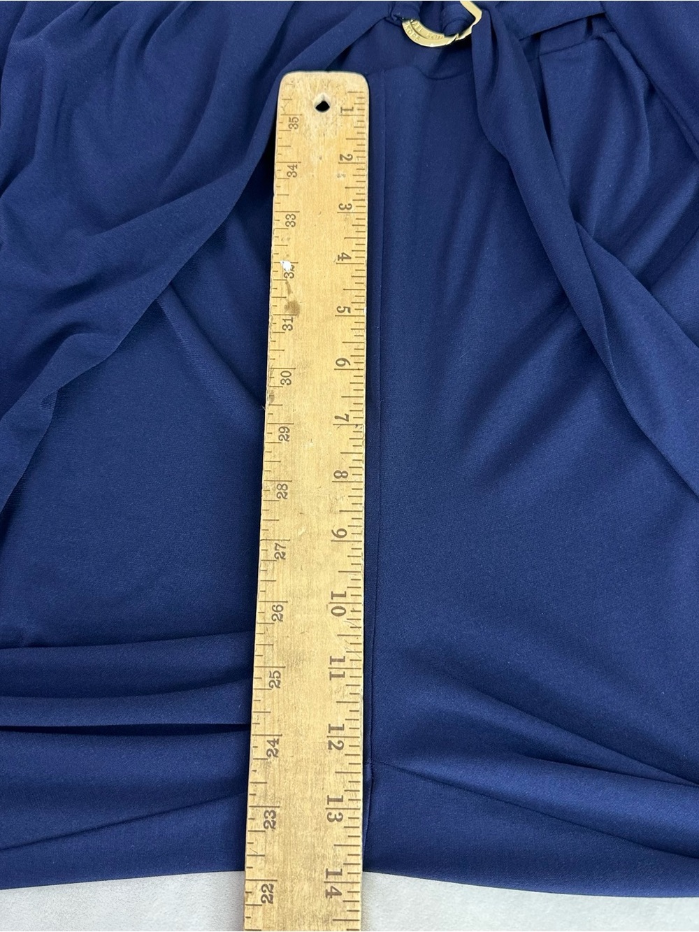 Michael Kors Jumpsuit Womens Sz L Navy Stretch Wide Leg Draped Gold-Tone Buckle - Picture 12 of 14